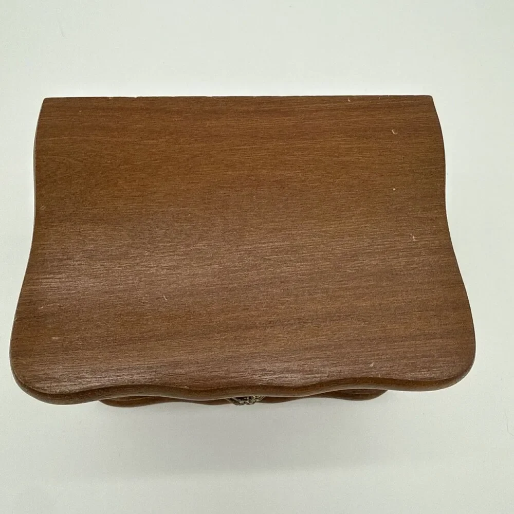 Vintage Wooden Mini Jewelry Box Drawer Flip Top Storage Felt Lined